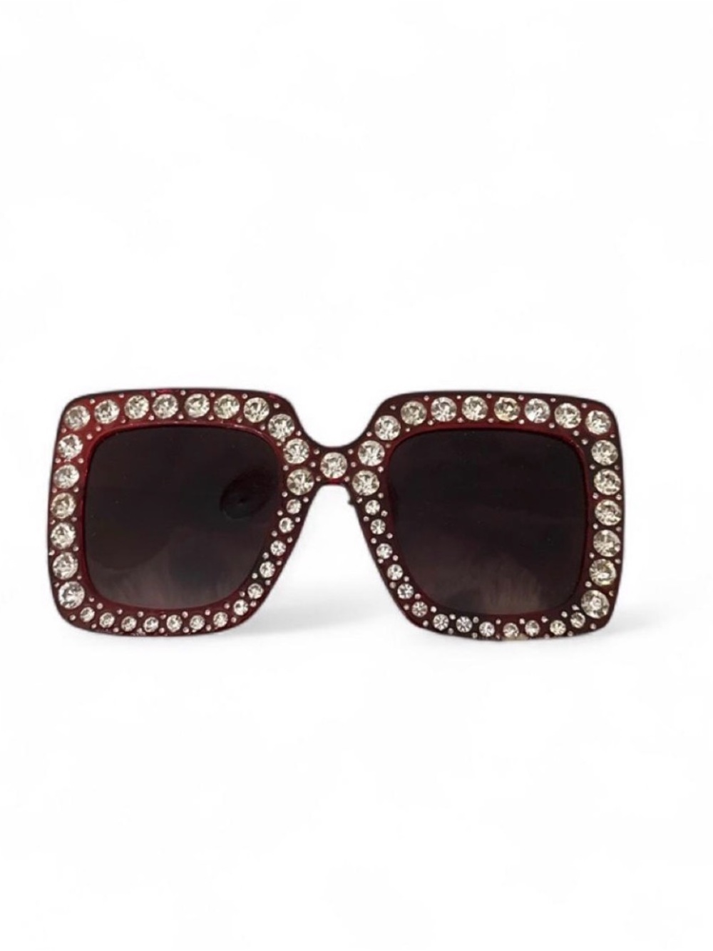 Crystal-Trim Square Sunglasses - Burgundy